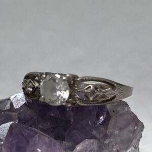 Vtg Sterling Silver 925 Filigree Round Clear Stone Ring Sz 9 Avon Art Deco